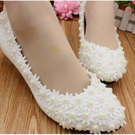 WHITE SHOES WHITE PEARLS WOMEN SHOES BRIDAL WEDDING SHOES FLOWER OFF WHITE / BRIDAL SHOES