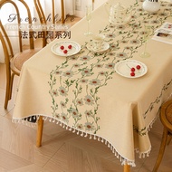 Embroidered Country Style Tablecloth, Cotton Linen Dustproof Cover Tea Table Decoration