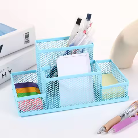 1pcs Fashion Multifunctional Office Stationery Desk Organizer Mesh Collection Pen Holder Organizer B