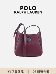 Polo Ralph Lauren水桶包斜孖包酒紅色牛皮復古優雅高級[平行進口]