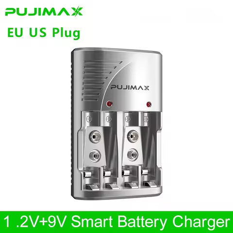PUJIMAX 4 Slots Smart 9v Battery Charger Aaa AA NiMH NiCd Battery Adapter 1.2v AA AAA Rechargeable B