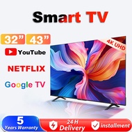 Smart TV 43 Inch 4K TV Android TV 12.0 HDR Television 32 Inch UHD Metal Full Screen 1080P Support Antenna With USB