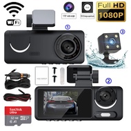 【กล้อง 3 ตัว+WIFI】กล้องติดรถยนต์ 1080P WIFI Full HD ความคมชัด แถมเมม32G SD Card มุมมองภาพ 170 องศา ก