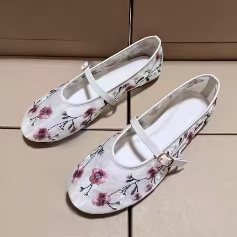 Brand Summer Women Mary Jane Shoes Chinese Style Embroidered Flower Mesh Designer Cozy Light Daily O