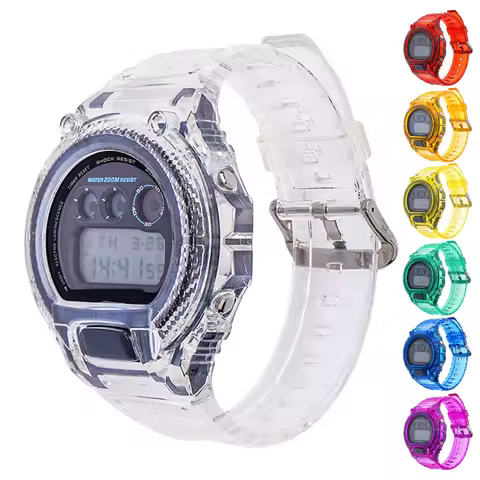 TPU Strap + Case for Casio G-Shock DW-6900 Colorful Transparent Resin Watch Bezel Band Bracelet Acce