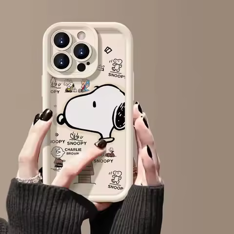 Phone Case For iPhone 15 Pro Max 11 12 13 Mini 14 Plus XR X XS 7 8 SE 2020 Cartoon Snoopy Painting T