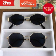 2 pieces of women's fashionable glasses, featuring rhombus and hexagonal metal frames, designed in a