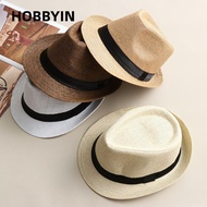 HOBBYIN Straw Panama Cap Unisex Gangster Cap Wide Brim Jazz Dress Hat