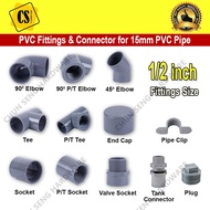 1/2 inch PVC Pipe Fitting Connector Elbow PT Elbow Tee PT Tee Socket PT Socket Valve Socket End Cap 