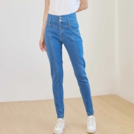 Eyouth 10108 women jeans  high waist slim fit two button ladies denim pants