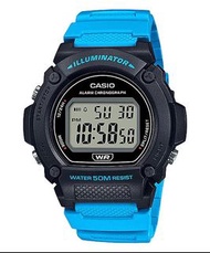 CASIO 復古系列 W-219h-2A2 黑色天藍色帶。跳字 有燈50米防水。正品正貨有保養
