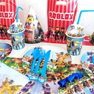 Roblox羅布樂思游戲主題生日裝飾桌布紙盤杯派對氣球拉旗背景布置