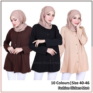 FC Mart - Plus Size Ironless Muslimah Blouse / Baju Wanita Saiz Besar / Women Long Sleeves Button Top / Blause Perempuan