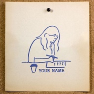 Custom Name Ex Libris Book Stamp | Women's Design Writing, Coffee & Book | SE-59 | Library