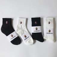 Bape Embroidered Socks Stokin Panjang white grey black
