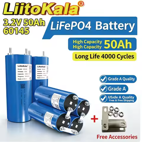 LiitoKala 3.2V 50Ah LiFePO4 Battery 60145 3C Phosphate Cell for 4S 8S 12V 24V 36V 48V Golf Cart Moto