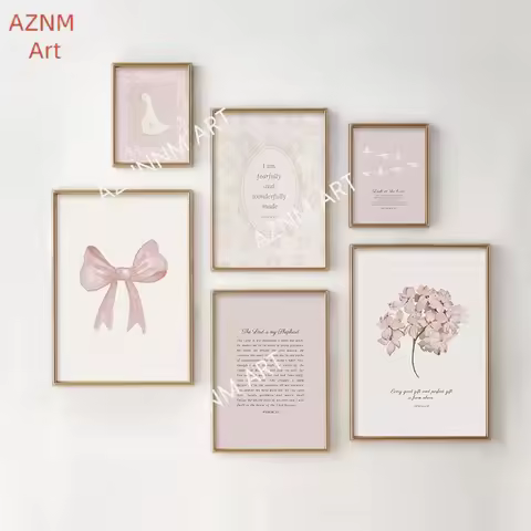 Pink Boho Bow Field Garden Canvas Painting Christian Bible Scripture Art Poster Gallery Wall Girls B