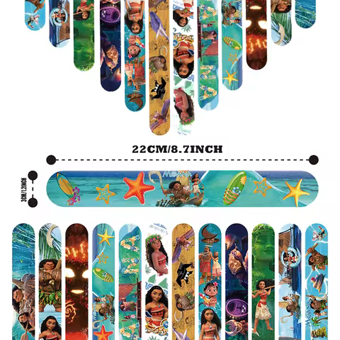 12/24/36pcs Anime Moana Slap Bracelets Birthday Party Decoration Cartoon Wrist Bracelet Party Favor 