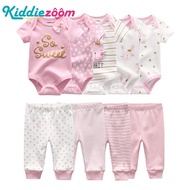 Kiddiezoom 9Pcs Baby Romper Boy Girl Clothes Short Sleeve + Baby Pants Cotton Newborn Suit 0-12M