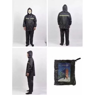 Motorcycle Raincoat Set With Reflector (Black)