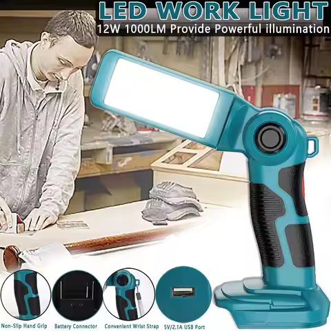 12W 1000LM LED Work Light Flashlight for Makita 18V Li-ion Battery BL1850 BL1830 Handheld Spotlight 