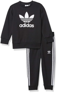 adidas Originals baby girls Crew Set Tracksuit, Top:black/White Bottom:black/White, 18M US