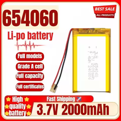 654060 3.7V 2000mAh Polymer Lithium Rechargeable Battery for DIY Power Bank Bluetooth Speaker Solar 