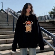 加肥加大码300斤胖mm黑色圆领卫衣女百搭长袖ins大码宽松休闲上衣