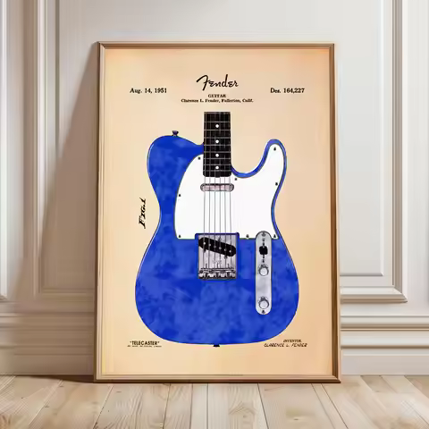 Acoustic Electric Guitar Blueprint Fender Stratocaster Music Poster Print Wall Art Pictures Canvas P