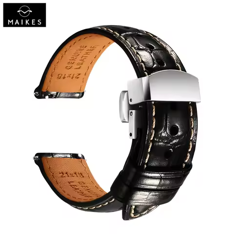 Maikes Top Quality Leather Watch Strap Accessories Butterfly Buckle For Chopard Breitling Omega Pate