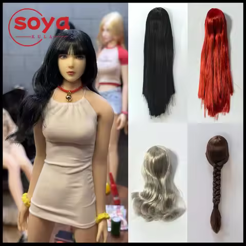 1/6 Scale Female Head Sculpt Hair Cover Long Hair Wig Straight Curly Wavy Model Fit YMT I8 TOYS 1:6 