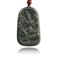 【正佳珠寶】和田玉 高品塔青玉 30g 度母觀音 和田墨玉吊墜