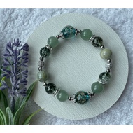 Sea-green Lampwork Glass, Green Aventurine, Morganite & Green Phantom Crystal Bracelet