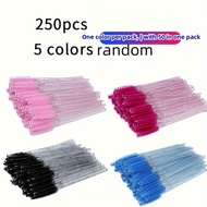 TEMU 250pcs, 5 Colors Of Disposable Eyelash Wands, Brushes For Eyelash Extensions, Spoolie Eyebrow A