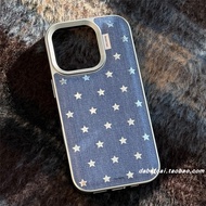 Blue Star Denim Phone Case Full Cover Shockproof Korean Style for Apple 17 iPhone 16 pro Max 15 Girl