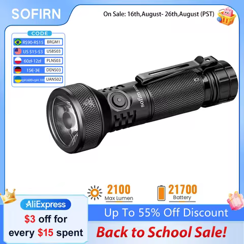 SOFIRN IF22A TIR Optics 2100lm LED Flashlight Rechargeable 21700 USB C Powerful EDC Light Torch Outd
