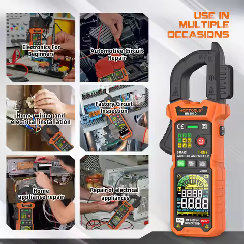 HOMTOOLS HM801 Clamp Meter 600A True RMS 6000 Counts Measures Current Voltage Temperature Capacitanc