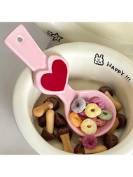 一隻心形熊熊陶瓷勺（心形/熊熊圖案）-可愛的勺子，用於米飯、湯、燕麥片、甜點、優格、咖啡-原始韓國INS風格，網路紅人