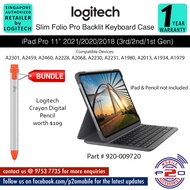 Logitech Slim Folio Pro Backlit keyboard case for iPad Pro 11" 2021/2020/2018, Bundle Logitech Crayon Digital Pencil