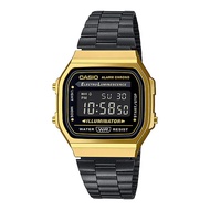 Casio Standard นาฬิกาข้อมือผู้ชาย สายสแตนเลส รุ่น A168WEGBA168WEGB-1BA168WEGB-1BDF (CMG) - สีดำ/ทอง