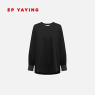 เสื้อยืดคอกลมแขนยาวผ้าฝ้ายแท้สีพื้นสไตล์ลำลองสำหรับผู้หญิง EP YAYING เสื้อเชิ้ตแขนยาวทรงหลวมๆ สีพื้น