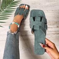 Dép lê chữ H thời trang mới dành cho nữ, dép xỏ ngón kiểu La Mã giản dị, dép đế bệt dập nổi màu đen/