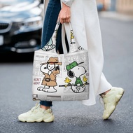 Snoopy Canvas Tote Bag Cute Printing Korean Style Student Shoulder Bag Casual Shopping Bag Large Capacity Travel Bag
