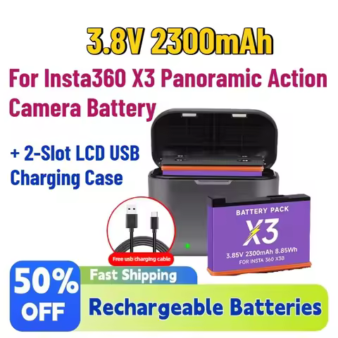 Upgrade New 3.8V 2300mAh Rechargeable Batteries for Insta360 X3 Panoramic Action Camera Battery + 2-