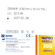 NIPRO MEDICAL NEEDLE 25G X 5/8 INCH (16MM) - 100'S  ( 9 BOXES + 1 Box FOC)  EXPIRY  2029