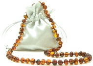 AmberJewelry Baltic Amber Beaded Necklaces for Adults - 21.6 inches (55cm) - Dark Cognac / Brown Col