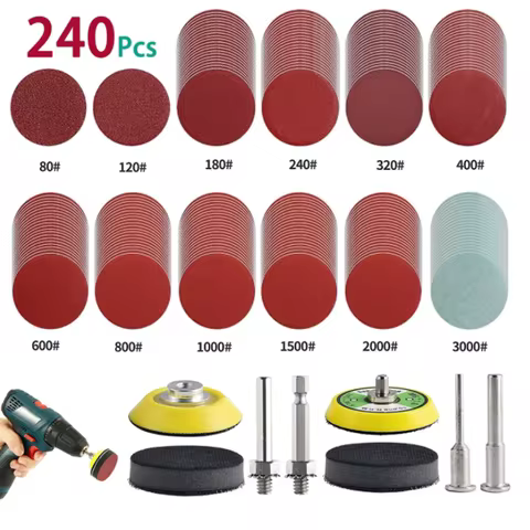 240Pcs 2Inch 50mm Sanding Discs Pads Set 80-3000 Grit Abrasive Polishing Pad Kit For Dremel Rotary T