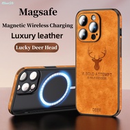 Fashion Lucky Deer Business Soft PU Leather Protective Case for IPhone 15 Pro Max 14 Plus 13 12 11 Pro Max Magsafe Wireless Charging Shockproof Cover
