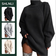 Women's Oversized Rib-Knit Sweater - Casual Turtleneck