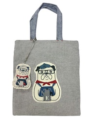 Kusuguru Japan眼鏡貓 手提包 萬用手提雜誌包 贈同款立體掛飾 灰